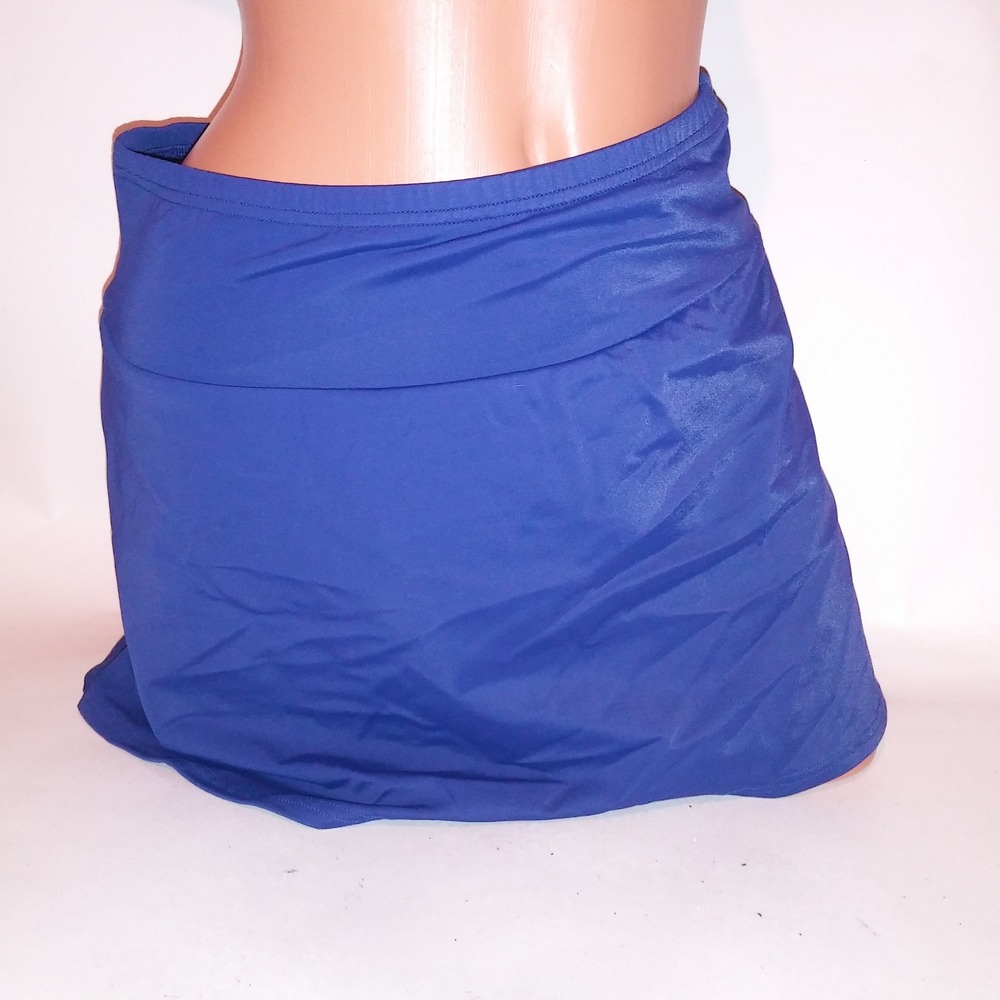 Lands End Swim Bikini Bottom Skirted Size 10 Navy Blue Solid Attached Brief